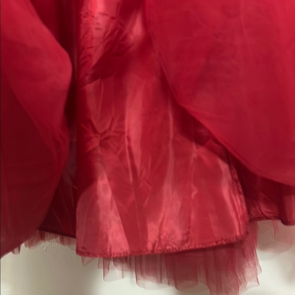 Red Bubble Midi Skirt with Ruffled Tiers for Cocktail - Picture 2 of 3